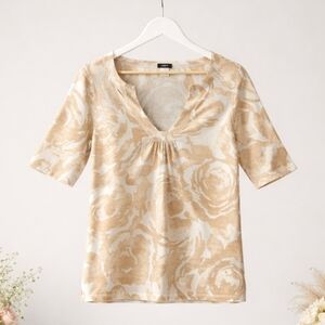 J.Crew Women's Floral Beige & White V-Neck Top, Size Small